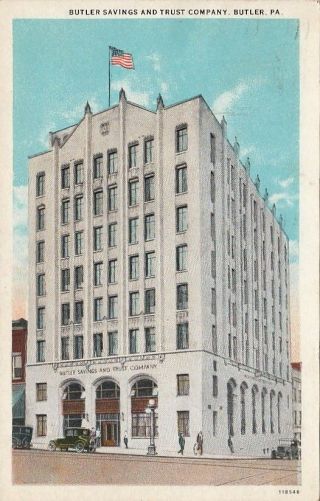 Postcard Butler Savings,  Trust Company Butler Pa 1929