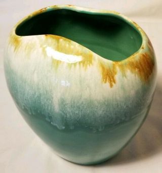 Ransbottom Art Pottery Vase Rrpco Drip Glaze Vtg Mcm Teal Green White