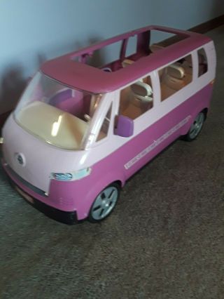 Barbie Vintage Mattel 2002 Volkswagon Van Bus 2 Tone Pink Silding Door Horn Work