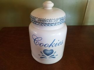Blue Hearts Spongeware Pottery Cookie Jar - Very -