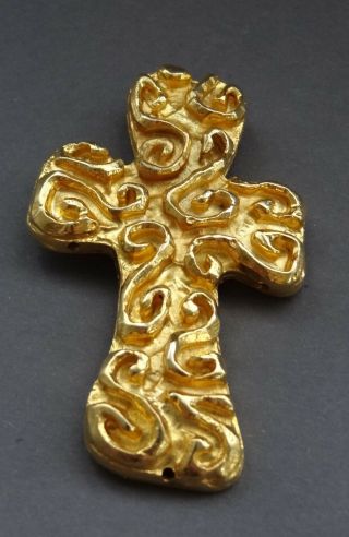 Vtg Edouard Rambaud French Designer Large Gold Tone Ornate Cross Brooch