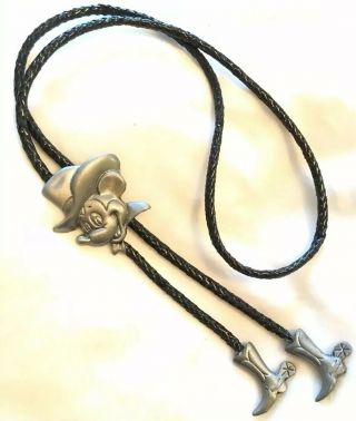 Disney Dl 80’s Western Mickey Mouse Pewter Cowboy Bolo Tie Western Boot Tips