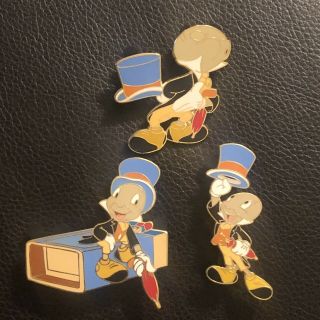 2002 Jiminy Cricket Limited Edition 3 Pin Set In Signed Wooden Box