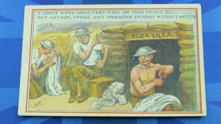 Ww1 Ae Military Comic Postcard 1914 1918 Bed Bugs Lice Flea Villa Trench Life
