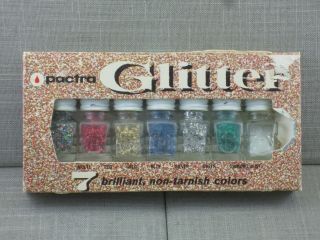 Vintage Pactra Glitter 7 Non - Tarnish Colors 1965 Most Full