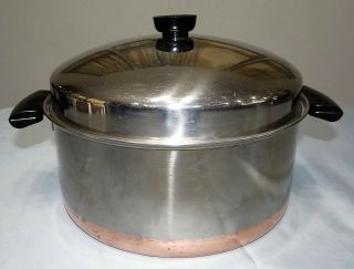 Vtg Revere Ware Copper Clad Bottom Stock Pot Dutch Oven 6 Qt Stainless Dome Lid