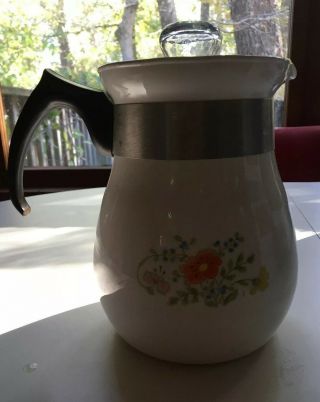 Vintage Corning Ware Stove Top Coffee Pot P - 166 Wildflower 6 Cup Percolator.