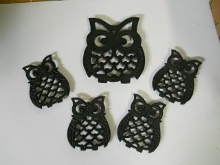 5 Cast Iron Owl Trivets Black Decorative Wall Kitchen Metalware Decor