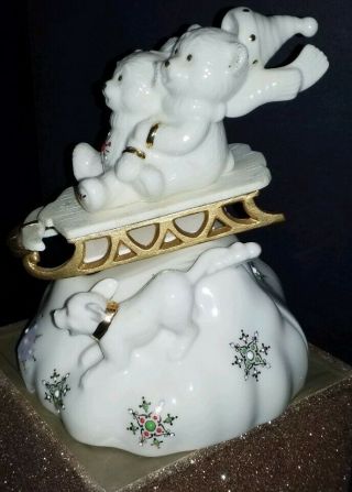 Lenox Music Box 2003 Teddy Bears Sleigh Porcelain Christmas Jingle