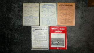 5 Vintage West Ham Programmes 3 X 1940s 2 X 1950s