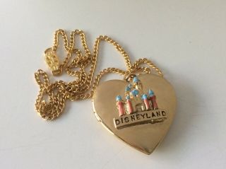 Vtg Disneyland Castle Heart 60s Walt Disney Productions Locket Pendant Necklace