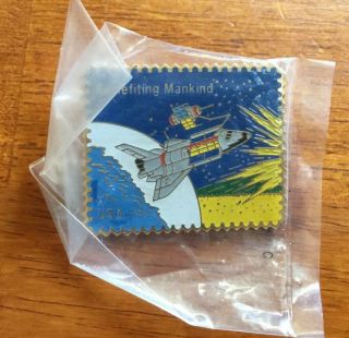 Nasa Space Shuttle Pin Tie Tack Commemorative Stamp Benefiting Mankind Usps (x1)