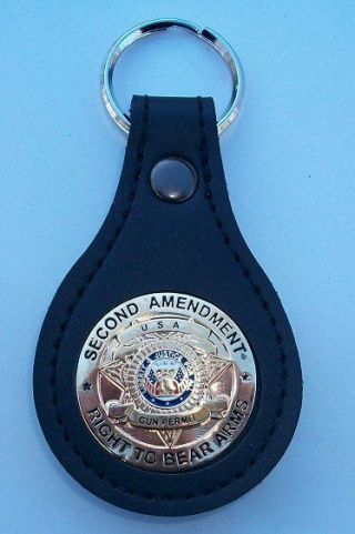 Second Amendment " Right To Bear Arms " Mini Badge Leather Key Fob Cep Ccp 2nd
