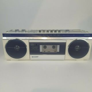Vintage Sharp Qt12 Qt12cs Stereo Radio Cassette Recorder Off White Blue