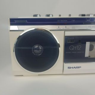 Vintage Sharp QT12 QT12CS Stereo Radio Cassette Recorder Off White Blue 2