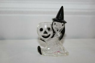 Vintage Rosbro Rosen Hard Plastic Halloween Witch Pumpkin Candy Container Clear