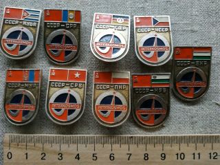 Set Of 9 Soviet - Russian - Pin - Badge - Space - Spacecraft - Satellite - Station