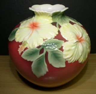 Franz Porcelian Vase W/ Hibiscus Flowers Fz00070