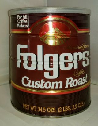 Vintage Folgers Coffee Can Folgers Custom Roast coffee tin 1991 can 2lbs 2.  5oz 2