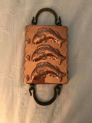 Vintage Copper Fish Mold Wall Wrought Iron Farmhouse French Provence
