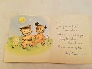 Vtg.  Child ' s Birthday Greeting Card 1940s Nursery Rhyme Hey Diddle Diddle 2