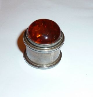 Vintage 925 Sterling Silver Natural Amber Stone Pill Box Snuff