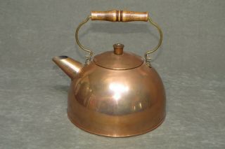 Paul Revere Ware Copper Tea Pot Kettle Wood Handle Brass Vintage Patina