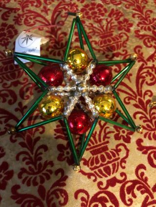 Usedchristopher Radko Star Beaded Glass Christmas Ornament Gold Silver Red Green