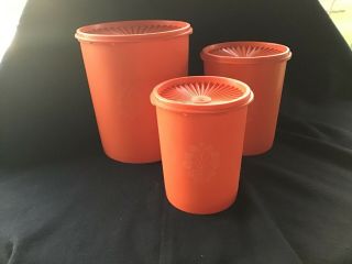 Vintage Tupperware Canister Set Of 3 W/lids Orange