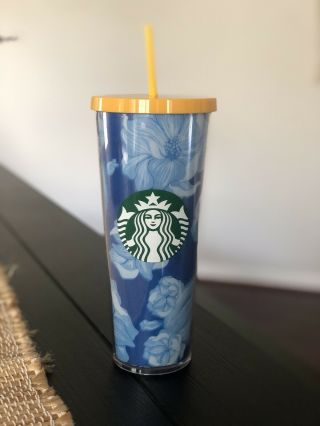 2019 Starbucks Cold Cup Floral Blue Tumbler 24 Oz