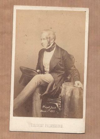 Henry John Temple Viscount Palmerston Minister Uk.  1858 Old Cdv Albumen Photo