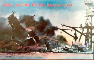 Vintage Naval Postcard - U.  S.  S.  Arizona Pearl Harbor Attack View Dec.  7,  1941