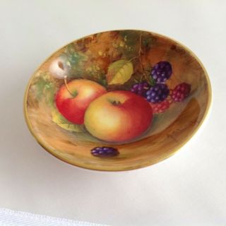 Vintage Royal Worcester Signed Hand Painted Fruit Apples & Berries Dish A.  Shuck