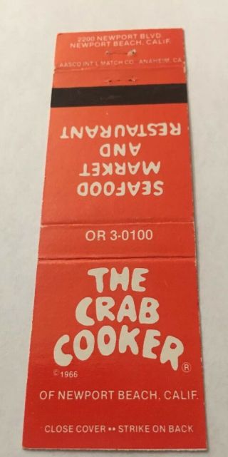Vintage Matchbook Cover Matchcover The Crab Cooker Newport Beach Ca