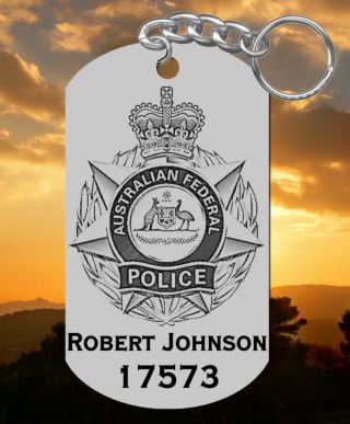 Australian Federal Police Engraved Steel Keychain Gift,  Personalized Afp