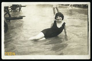 Sexy Girl Smiling In Strange Swimsuit,  Vintage Photograph,  1920’s Hungary