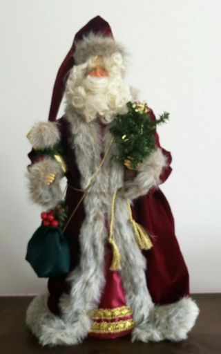 Old World Father Christmas Santa 26 " Tall Standing Figure Burgundy Robe Vintage
