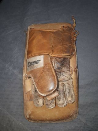 Vintage Canadian Cooper Hockey Goalie Glove Blocker Brown Leather Htf 2