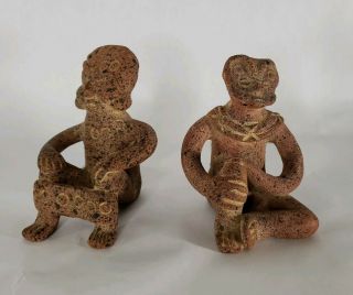 2 Pre - Columbian Statue Mexico Figurines Clay Mayan Inca Aztec Vintage Effigy