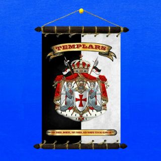 Templars Order Flag With Motto: Set 5in1: Banner Sticker Pennant Postcard Magnet