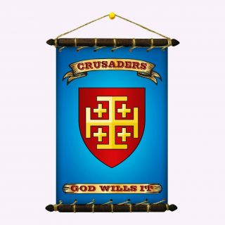 Crusaders Flag With Arms & Motto Set 5in1 Banner Sticker Pennant Postcard Magnet