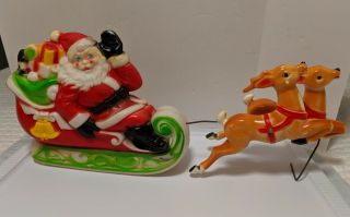 Vintage Empire Plastic 1970 Christmas Santa Claus Reindeer Sleigh Blow Mold