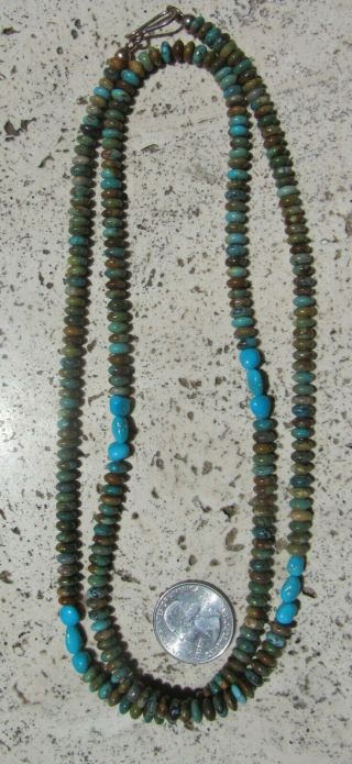 Vintage Native American Indian Hand Made Turquoise Beads Necklace 36 " 44.  5 Grams