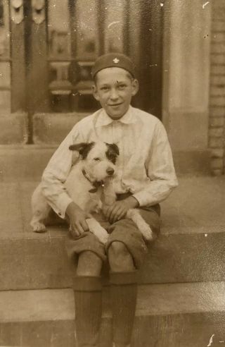 Photo Of Boy And His Dog,  Wearing Early Scouting Uniform? “john And Buddie” Rppc