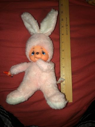 Vintage Russ Monchhichi Munchin Doll Pink Bunny Rabbit Ruber Face Carrot Anime