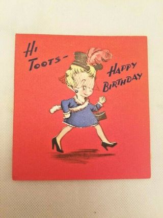Vtg.  1940s Birthday Card Hi Toots Comic Lady Wearing Hat W/veil 1949
