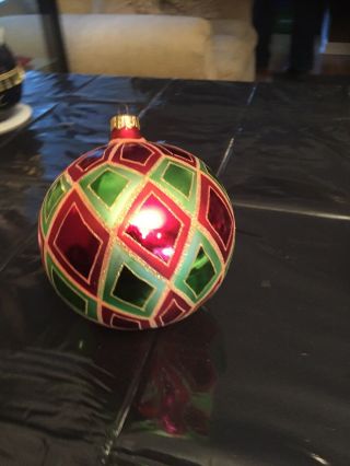 Christopher Radko " Glass Ornament Red Green Gold Large