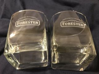 Old Forester Bourbon Whiskey Etched Low Ball Glasses Tumblers Barware Pair