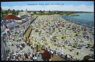 California Boardwalk And Beaches Santa Cruz,  Ca Linen Postcard