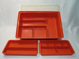 Vintage Tupperware Hobby Craft Organizer Storage Container Stow N Go Box Orange